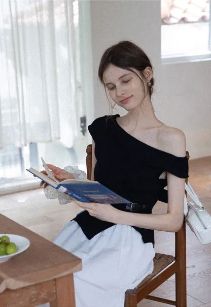 Belted Asymmetric Off-Shoulder Top