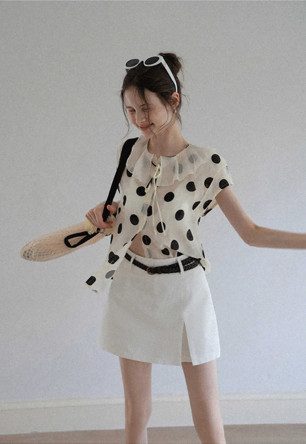Ruffle-Neck Polka Blouse
