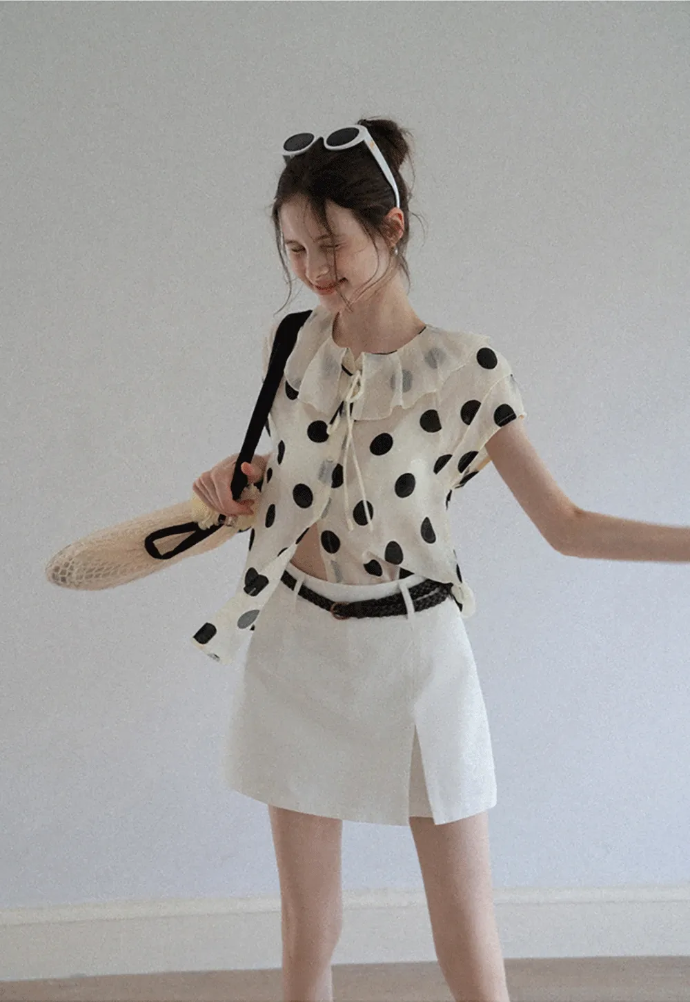 Ruffle-Neck Polka Blouse