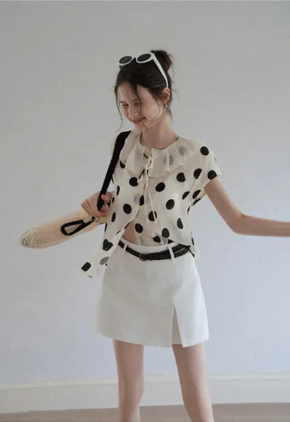 Ruffle-Neck Polka Blouse