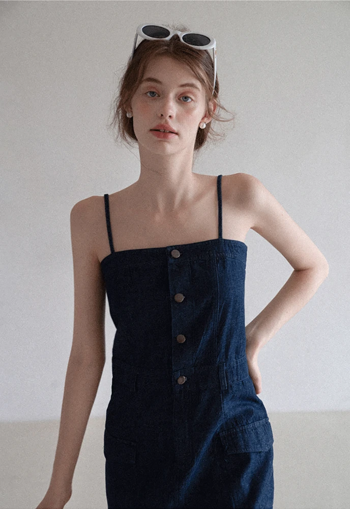 Button-Front Cargo Pocket Denim Dress
