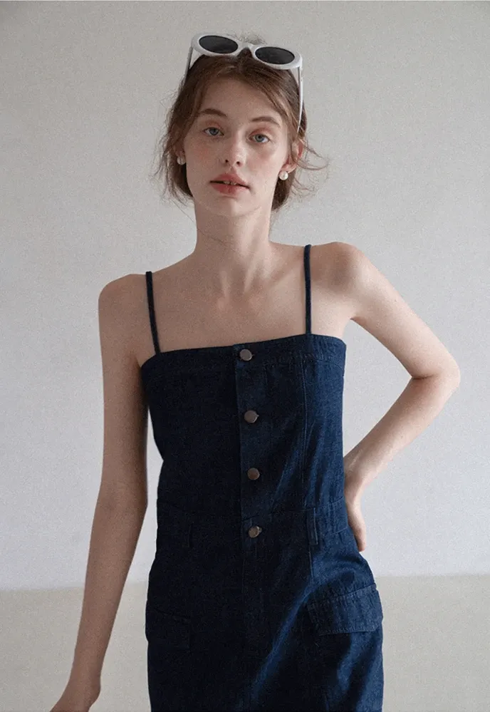 Button-Front Cargo Pocket Denim Dress