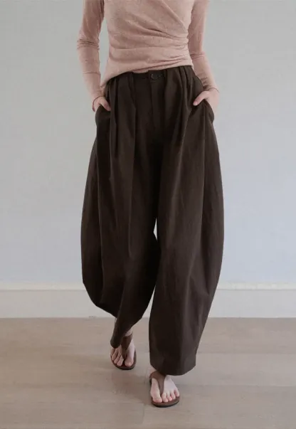Women's High Waist Pleated Wide Leg Trousers