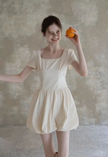 Women's Puff Sleeve Square Neck Mini Dress