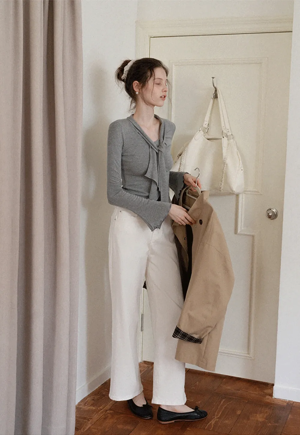 Women's Tie Neck Long Sleeve Tee