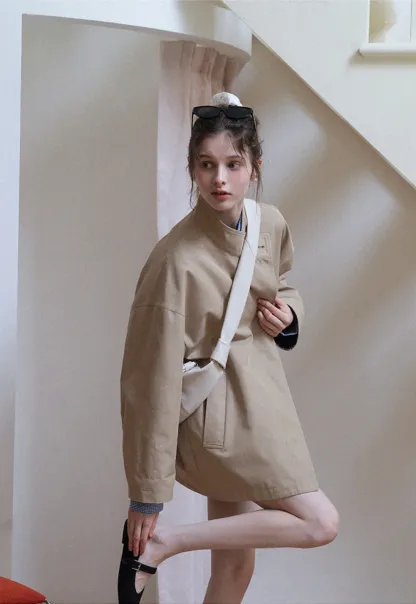 Women's Stand Collar Short Trench Coat