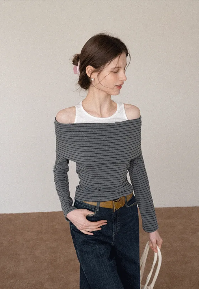 Spliced Faux Two-Piece Off-Shoulder Top