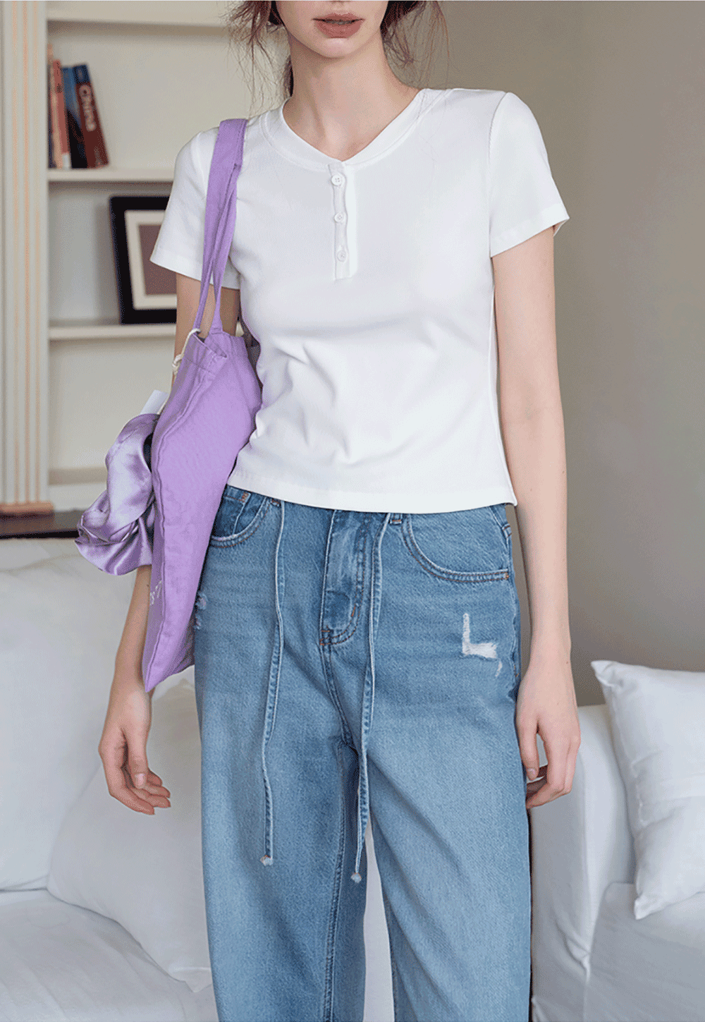 Women’s Ribbed Button Neck T-Shirt