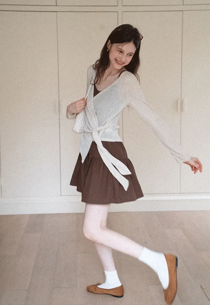 Wrap Tie Top & Tiered Cami Dress Set