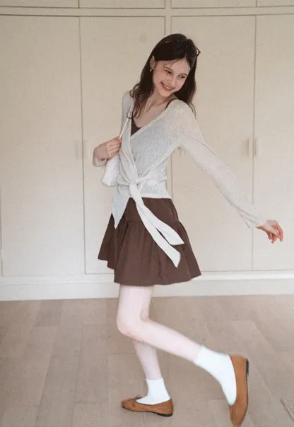 Wrap Tie Top & Tiered Cami Dress Set