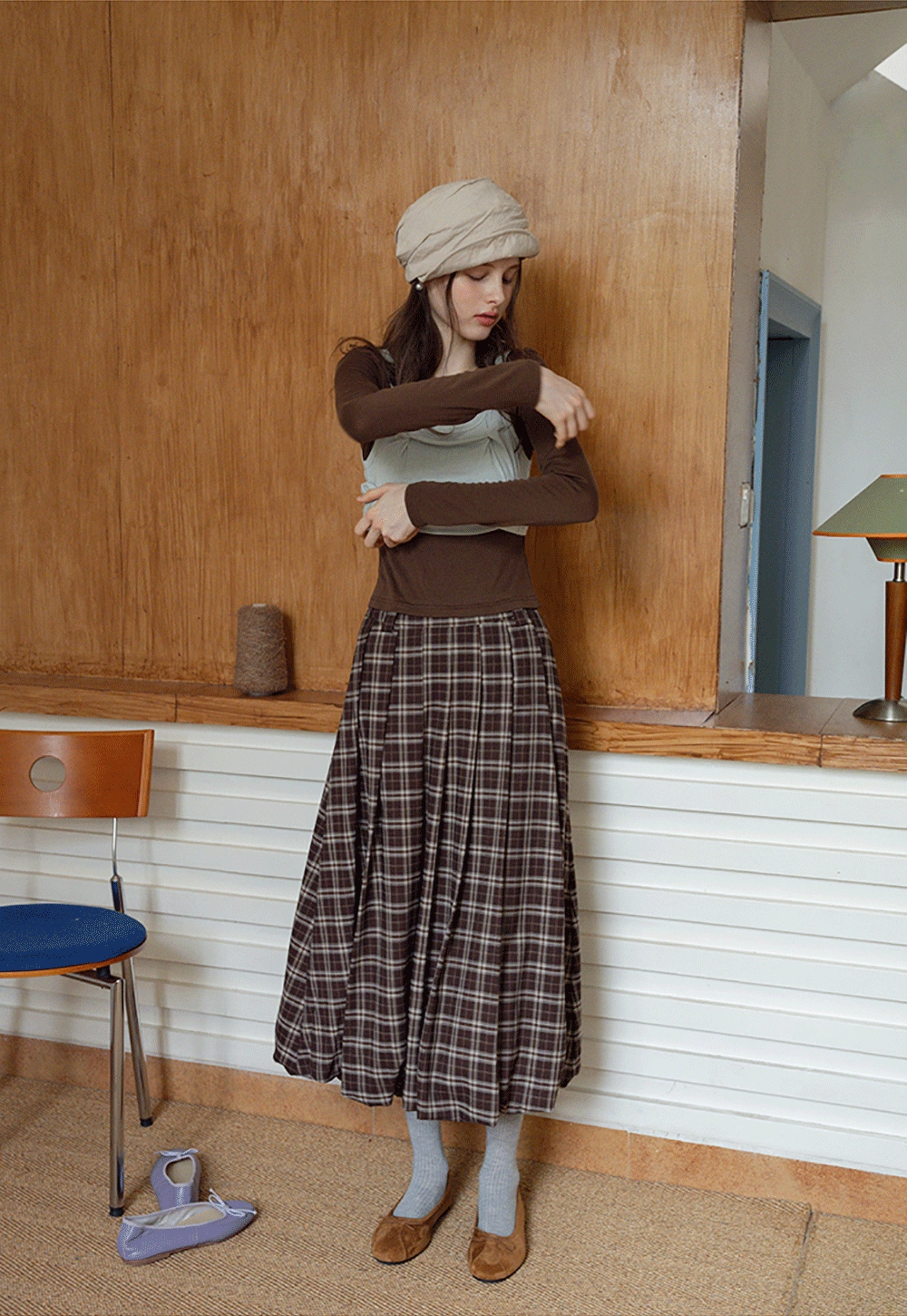 Women's Cami-Overlay Ruched Long Sleeve Top