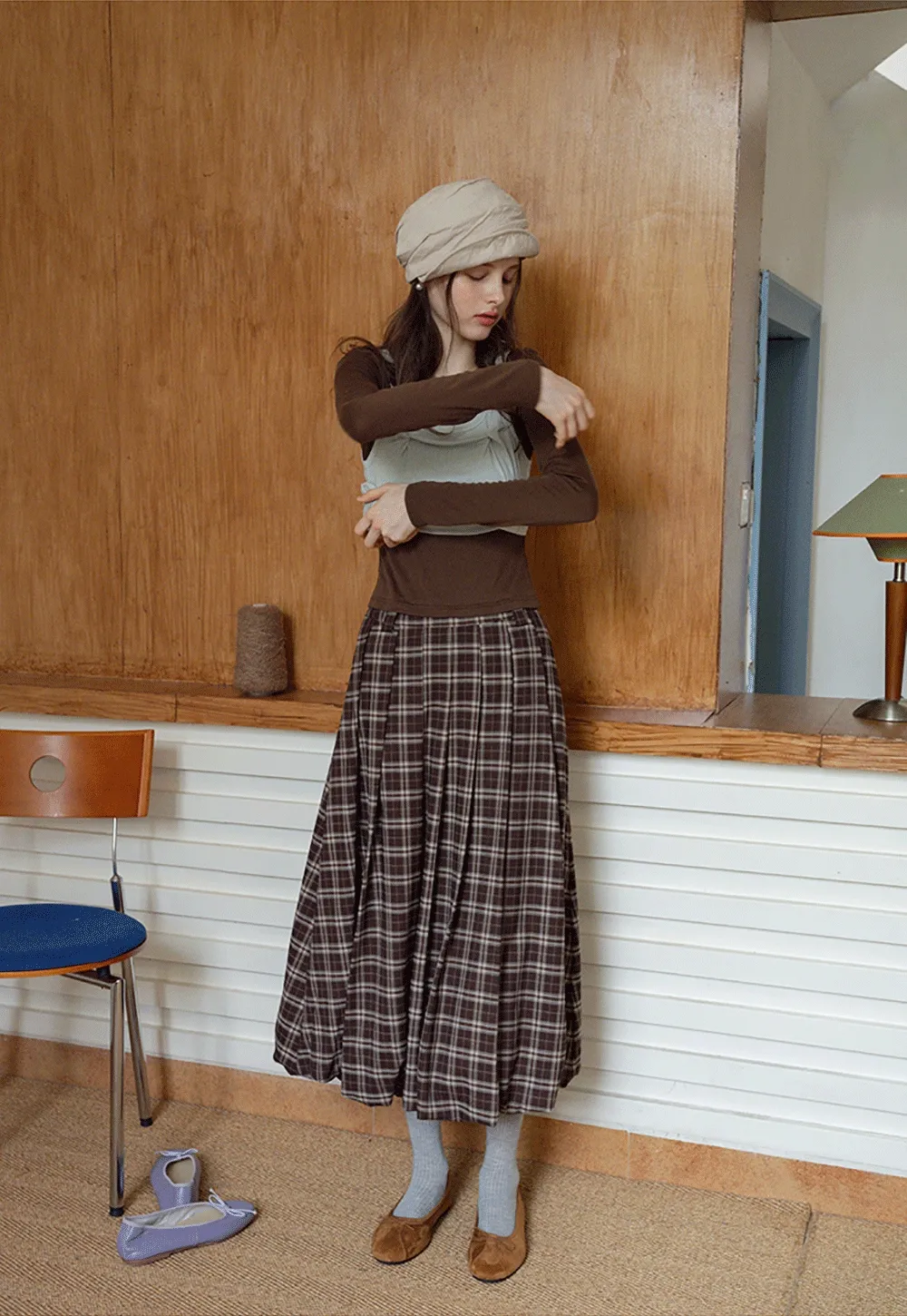 Women's Cami-Overlay Ruched Long Sleeve Top