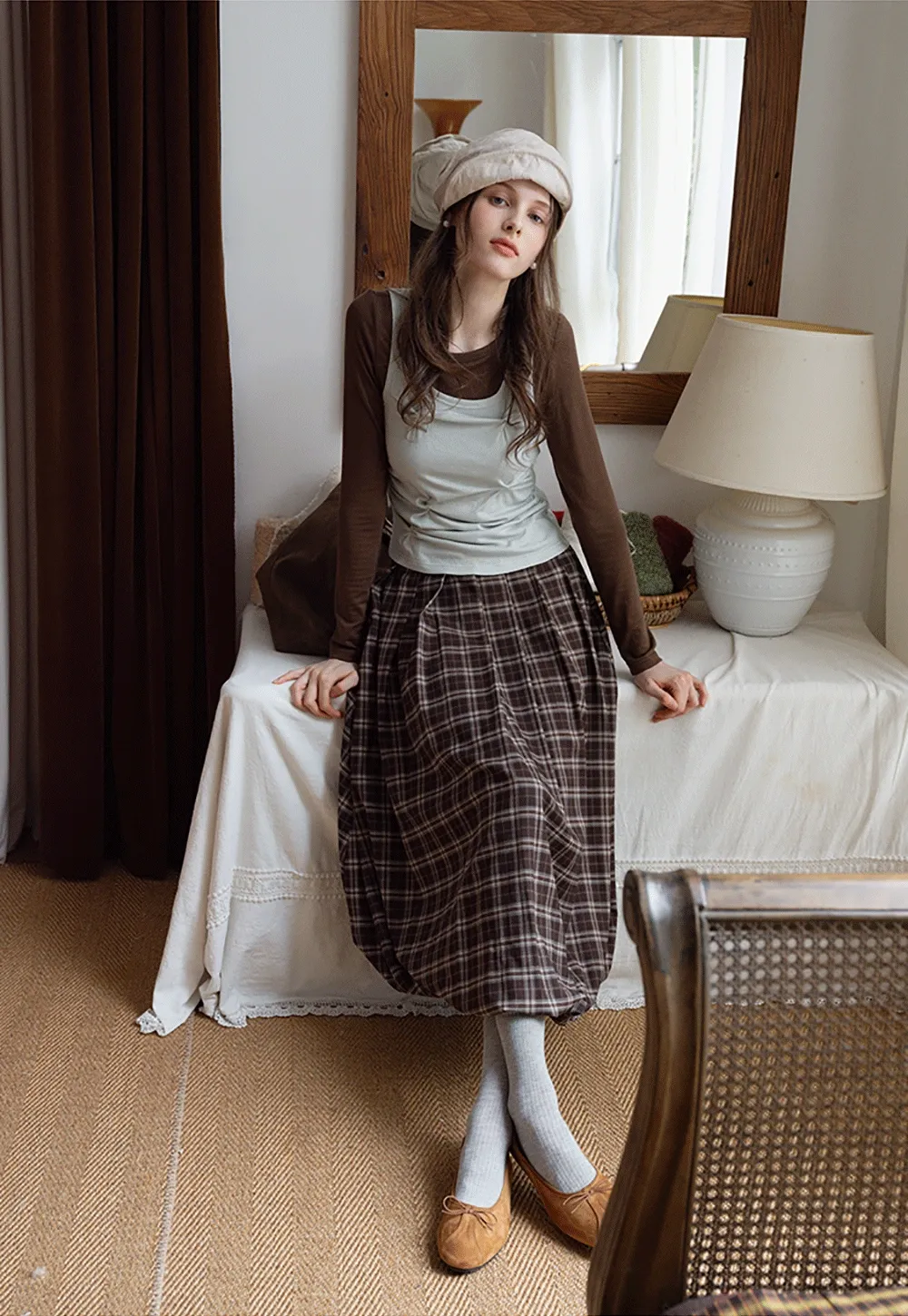 Women's Bubble-Hem Plaid Maxi Skirt