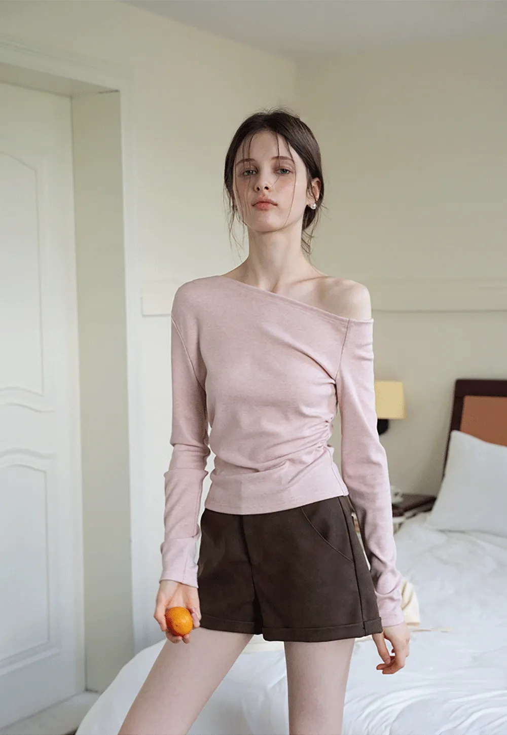 Women's Off-Shoulder Ruched Long-Sleeve Top