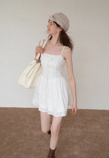 Women's Eyelet Tie-Front Button Cami Sundress