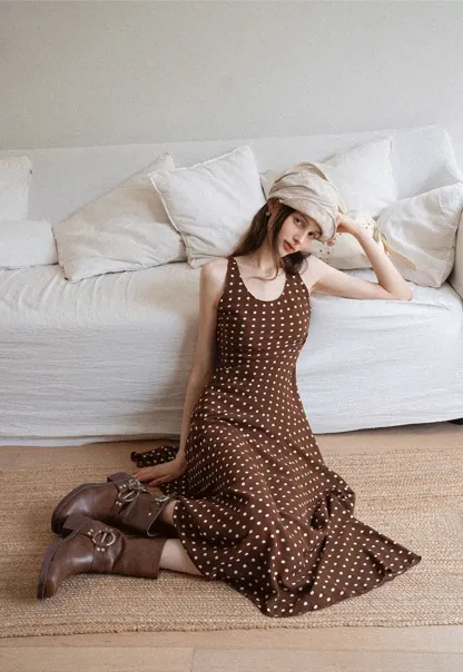 Sleeveless Polka Dot Midi Dress