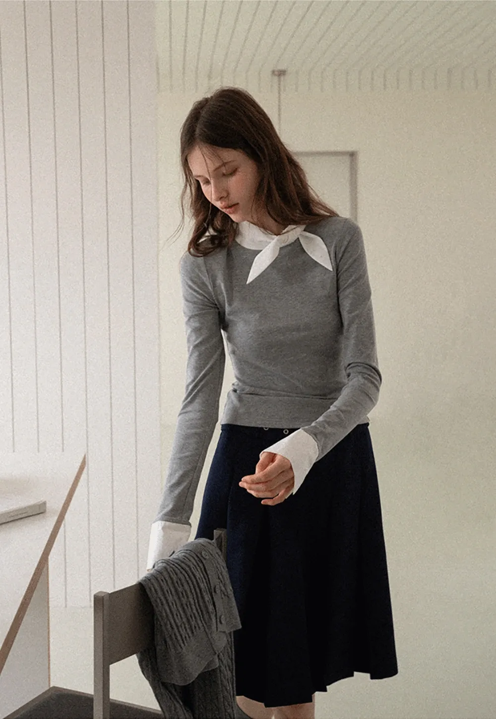 Women's Colorblock Scarf Neck Long Sleeve Top