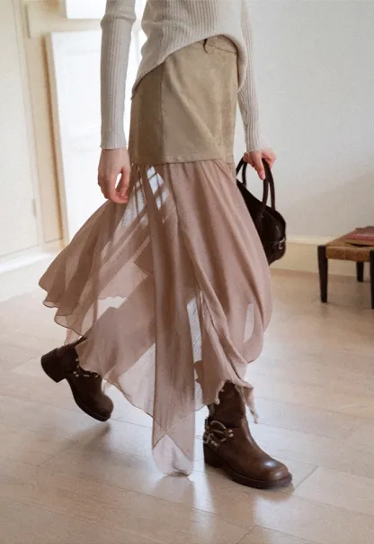 Patchwork Handkerchief-Hem Tie-Waist Skirt