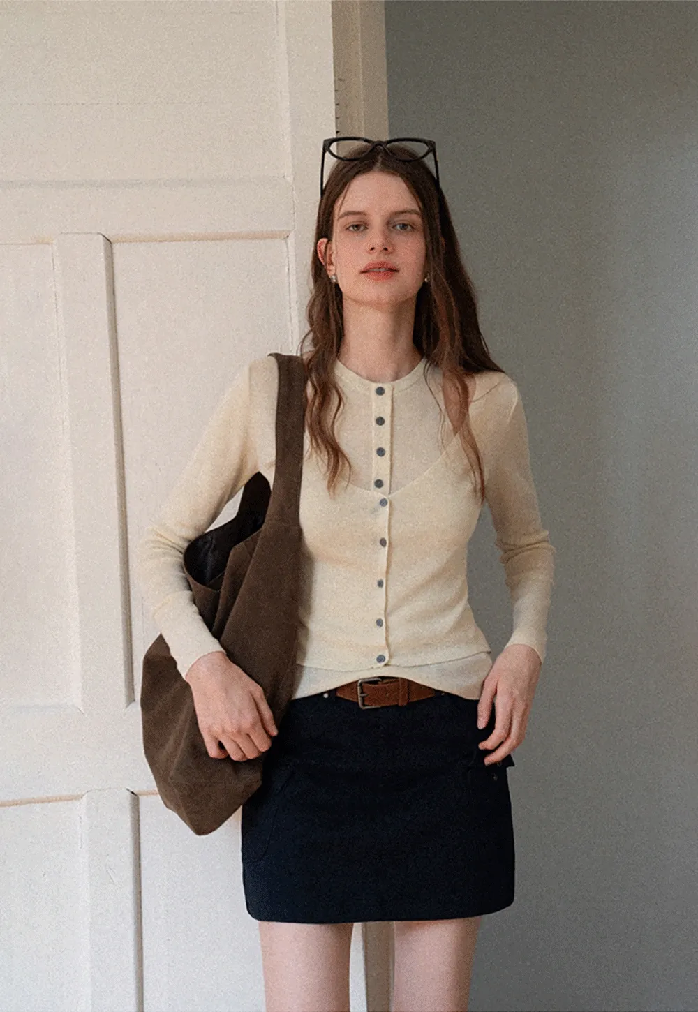 Cut-Out Button Long Sleeve Knit Top