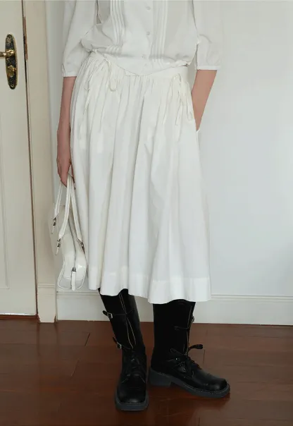 High Waist A Line White Skirt