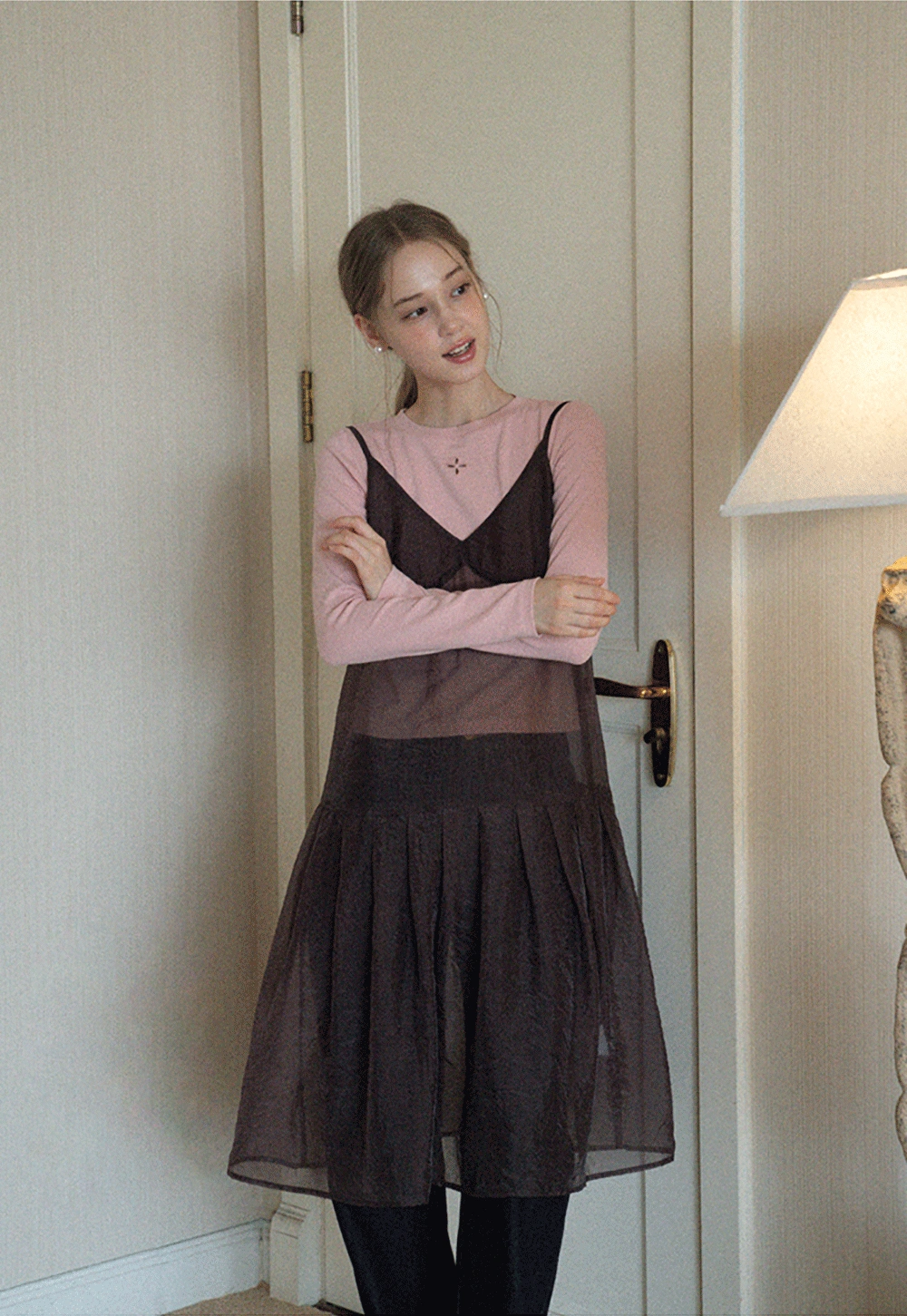 Womens Pink Fitted Long Sleeve Tee