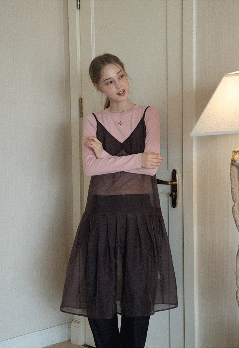 Womens Pink Fitted Long Sleeve Tee