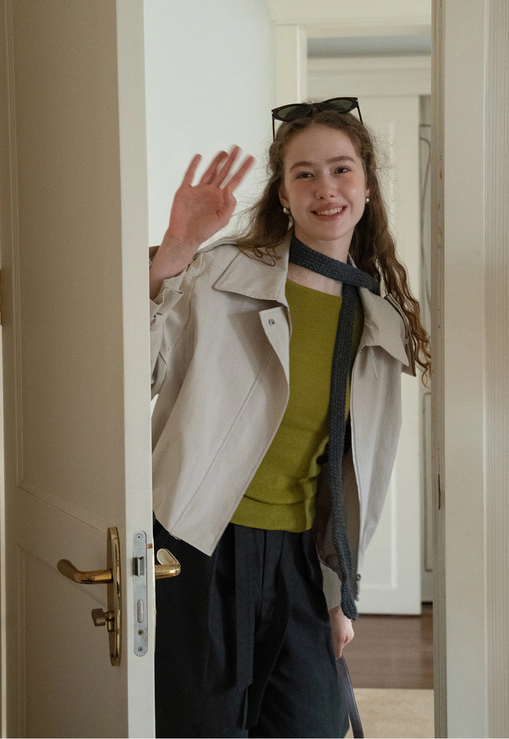 Womens Long Sleeve Knit Shirt with Tie Detail