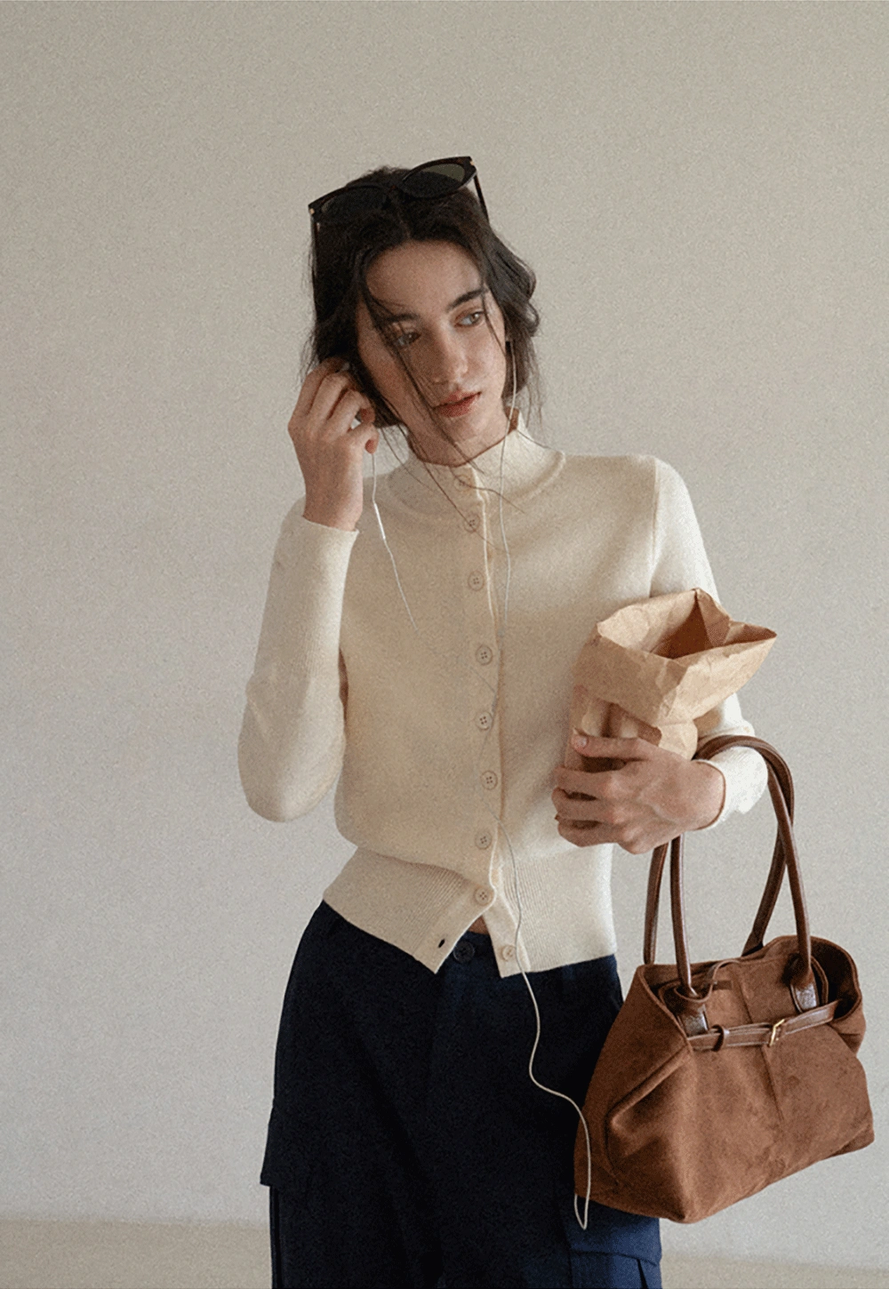 Mock Neck Button Up Knit Cardigan