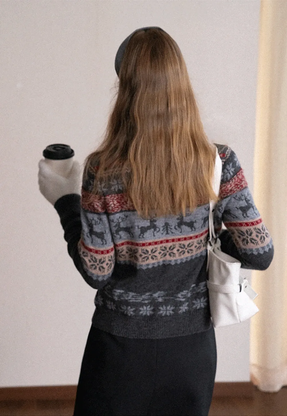 Reindeer Snowflake Pattern Knit Cardigan