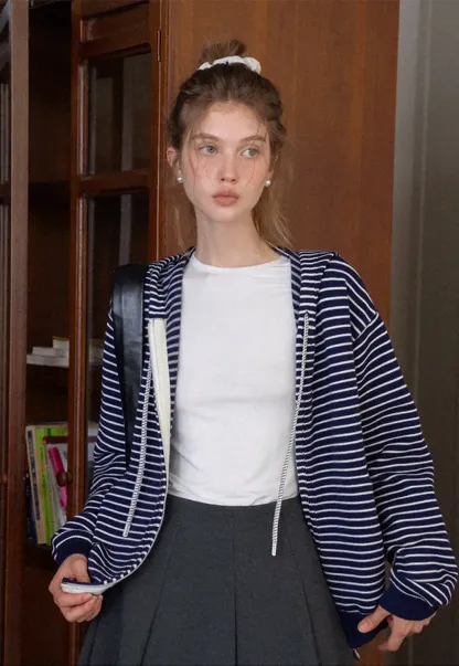 Striped Zip Up Hoodie