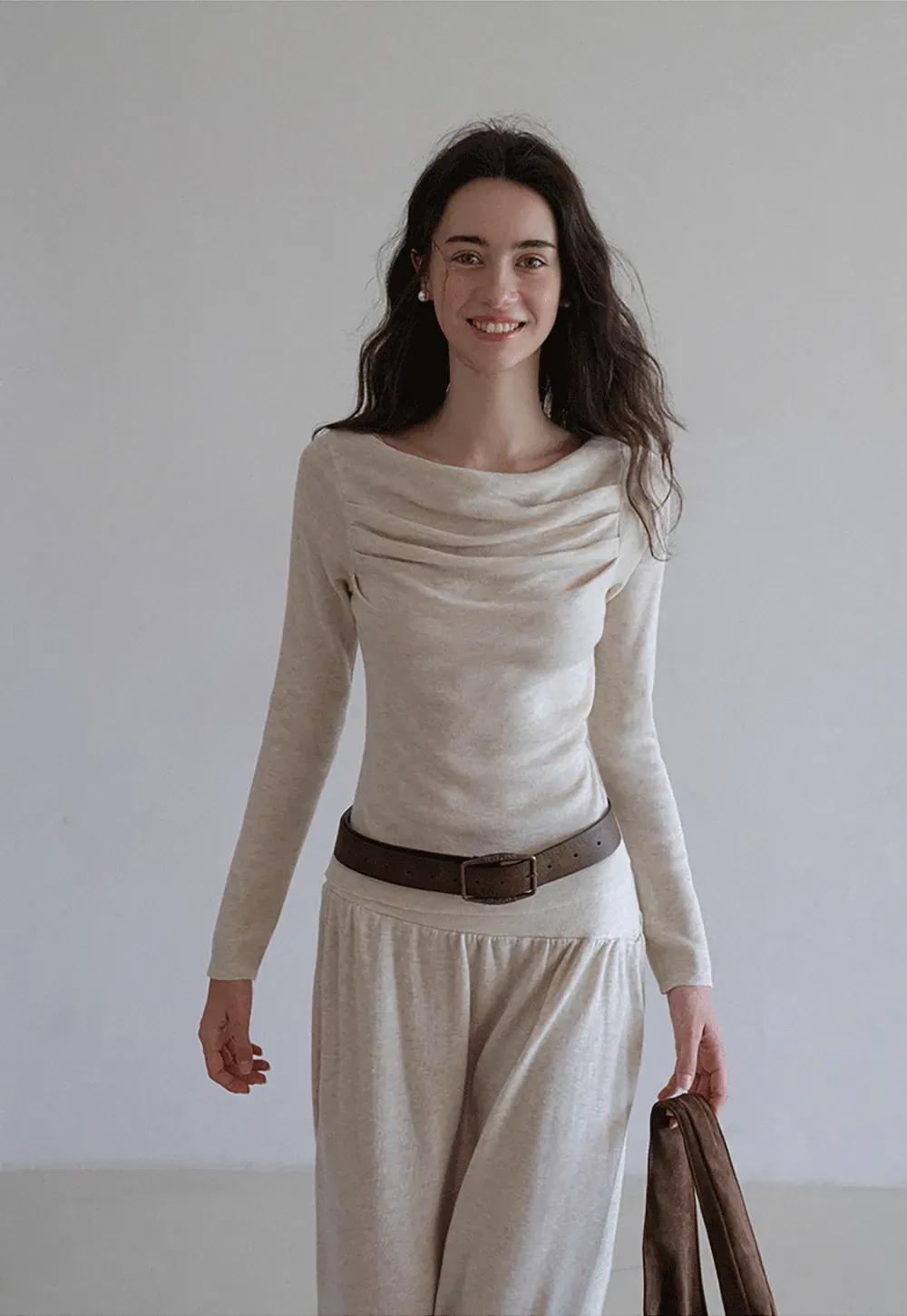 Draped Neck Top and Maxi Skirt Set