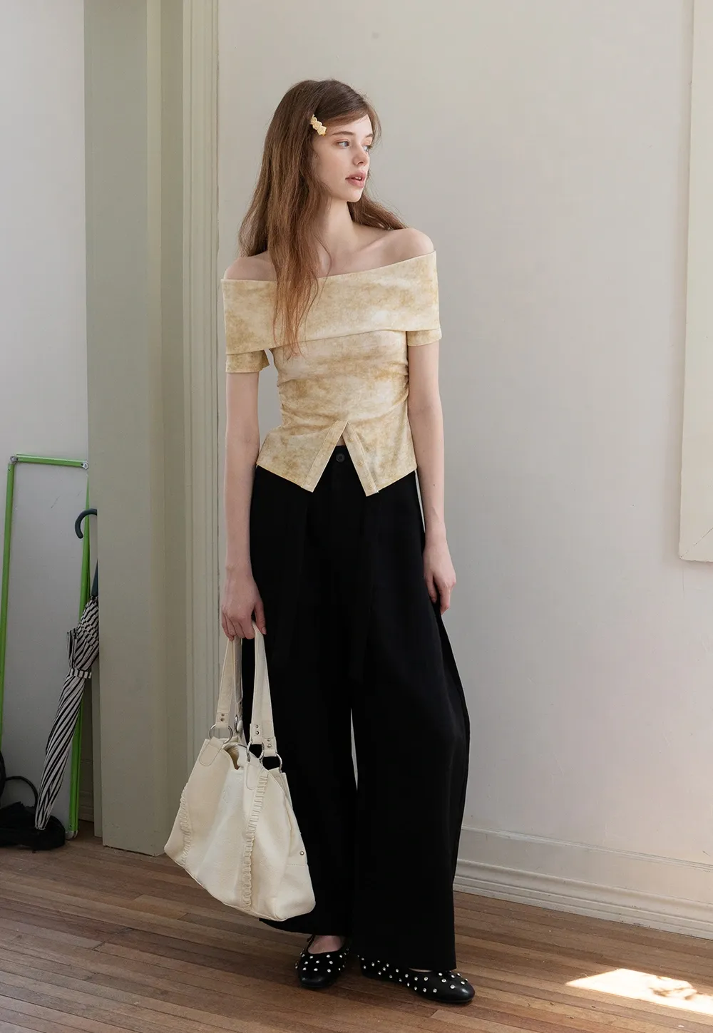 Women’s Off-Shoulder Top with Textured Print