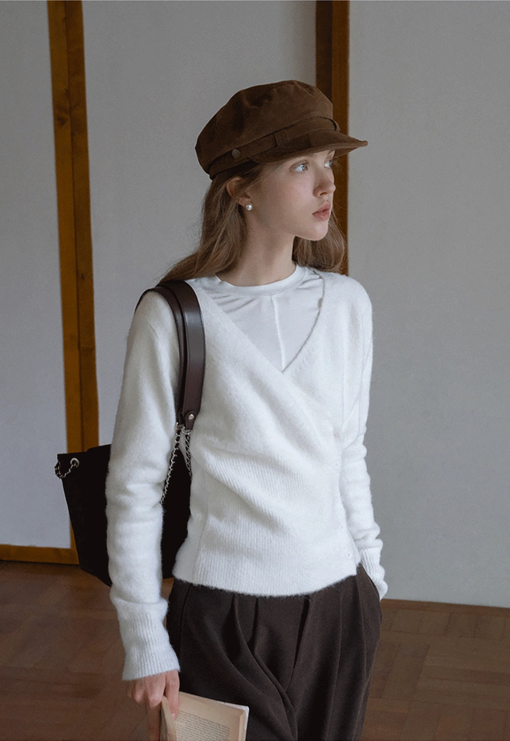 Womens White V-Neck Cardigan