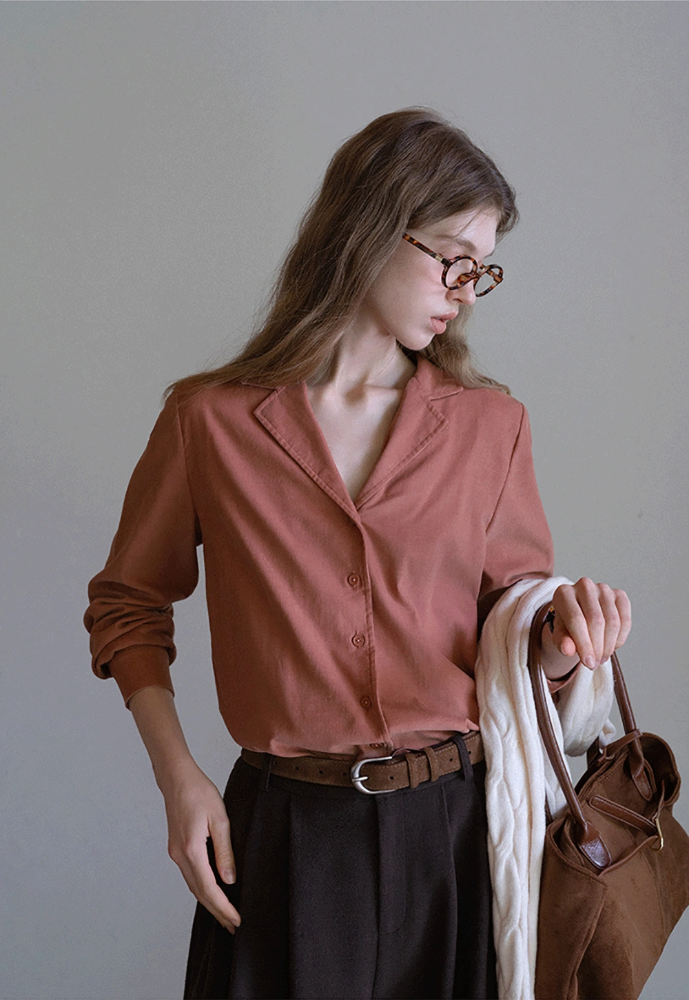 Womens Classic Lapel Collar Long Sleeve Blouse