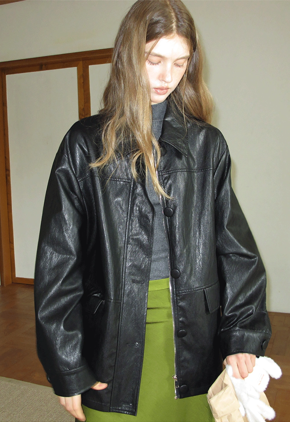 Womens Black Faux Leather Jacke
