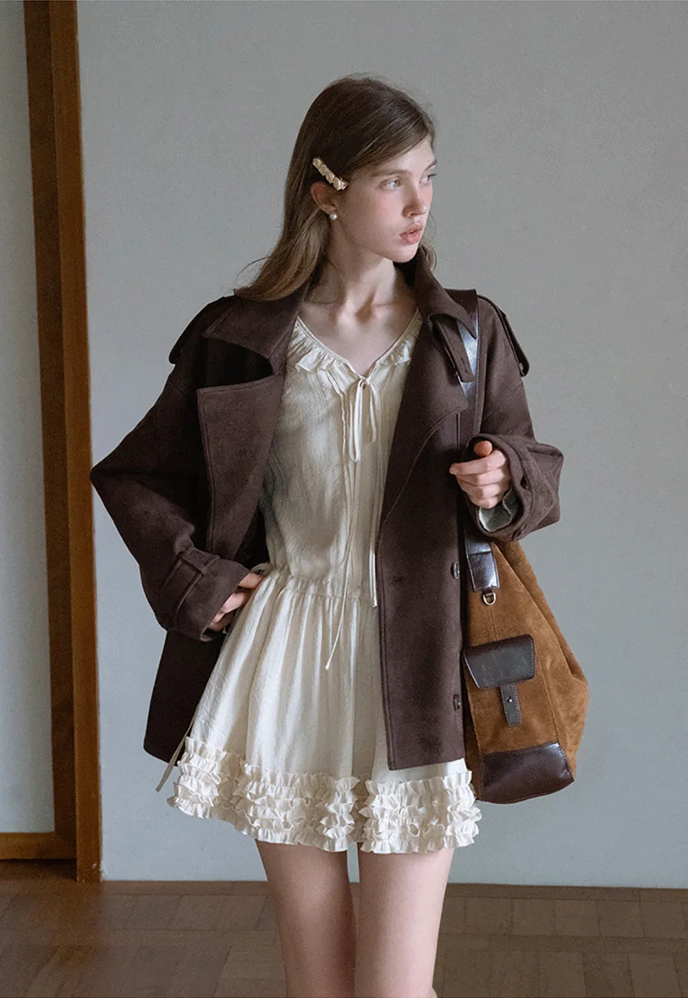 Double Breasted Suede Coat