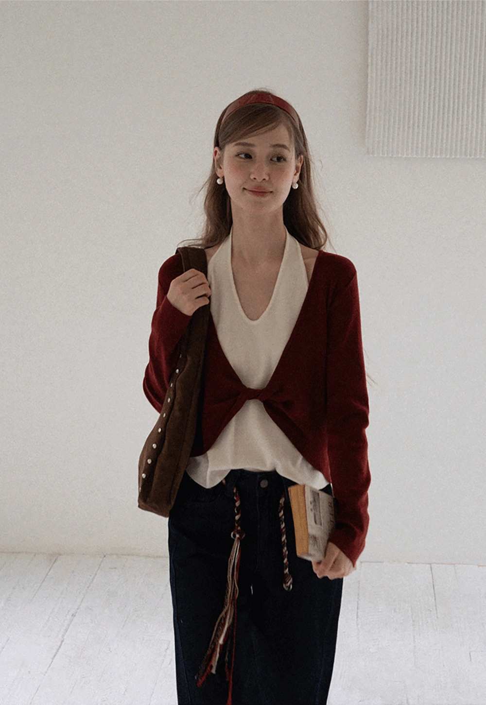 Women Casual Long Sleeve Halter Top with Twist Front Design