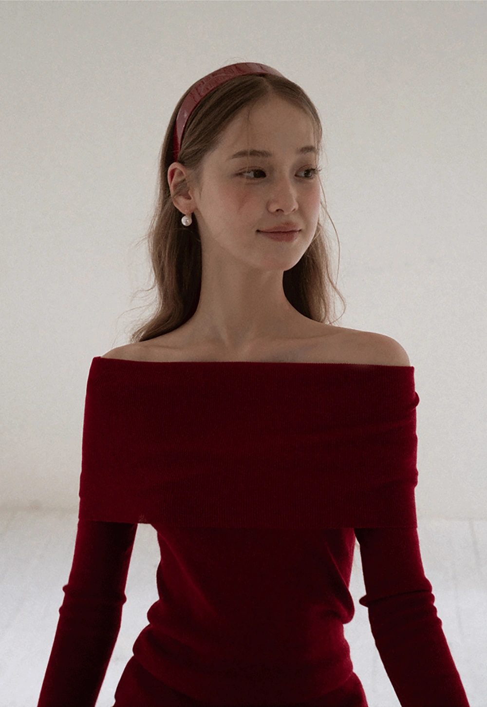 Women Off Shoulder Long Sleeve Knit Sweater Top Slim Fit