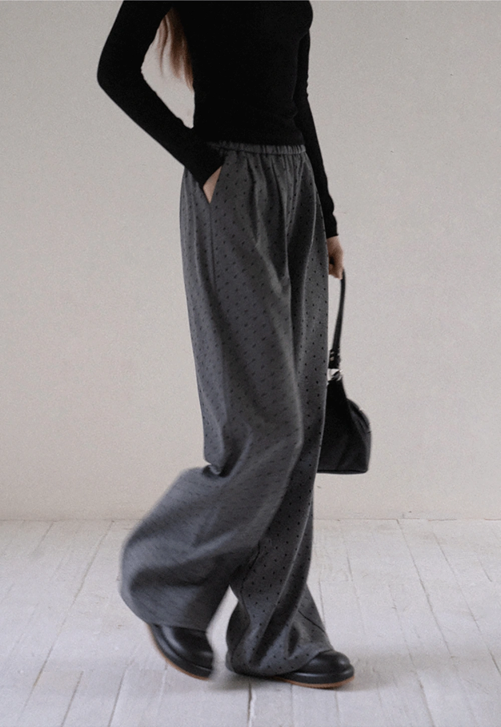 Women High Waist Wide Leg Pants Loose Fit Polka Dot Trousers