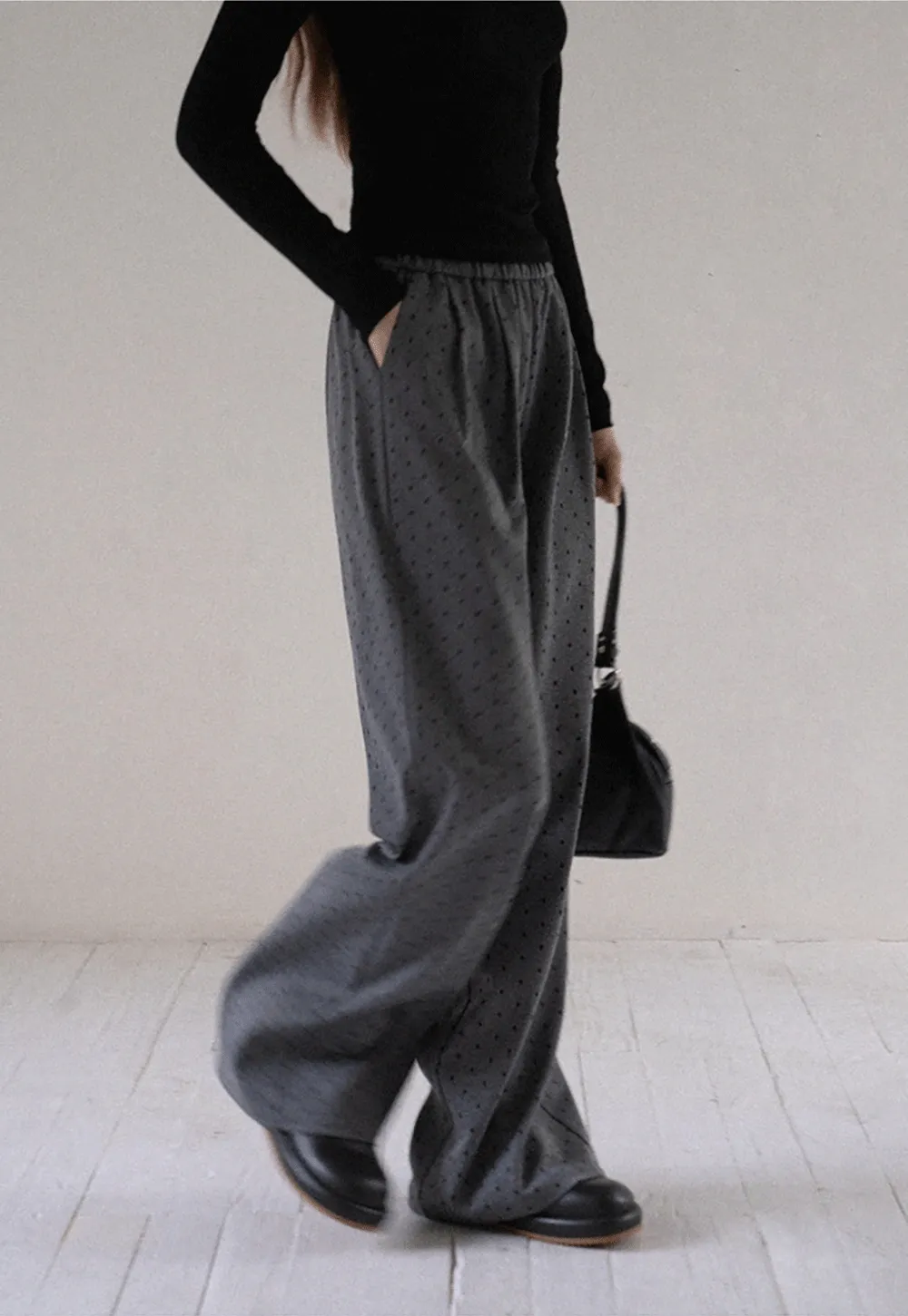 Women High Waist Wide Leg Pants Loose Fit Polka Dot Trousers