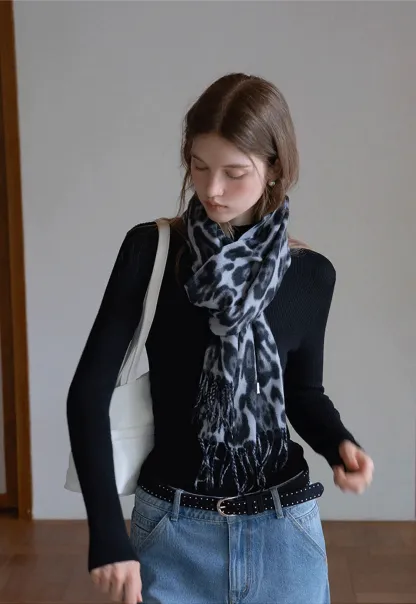 Leopard Print Tassel Scarf Warm Faux Cashmere