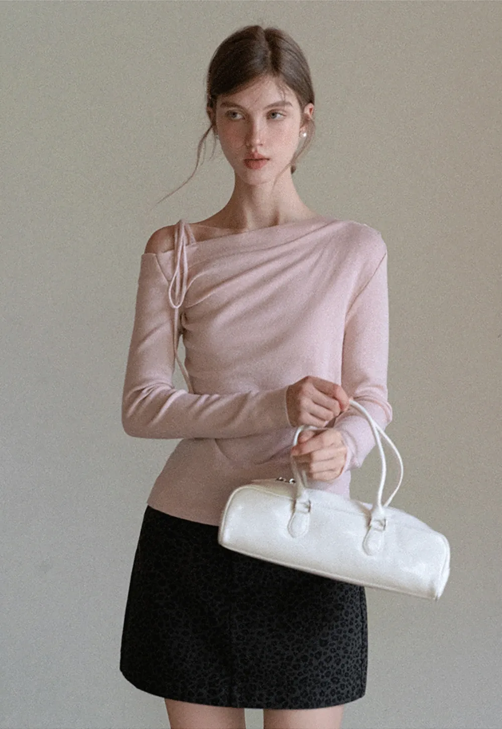 Womens Asymmetric Shoulder Long Sleeve Top