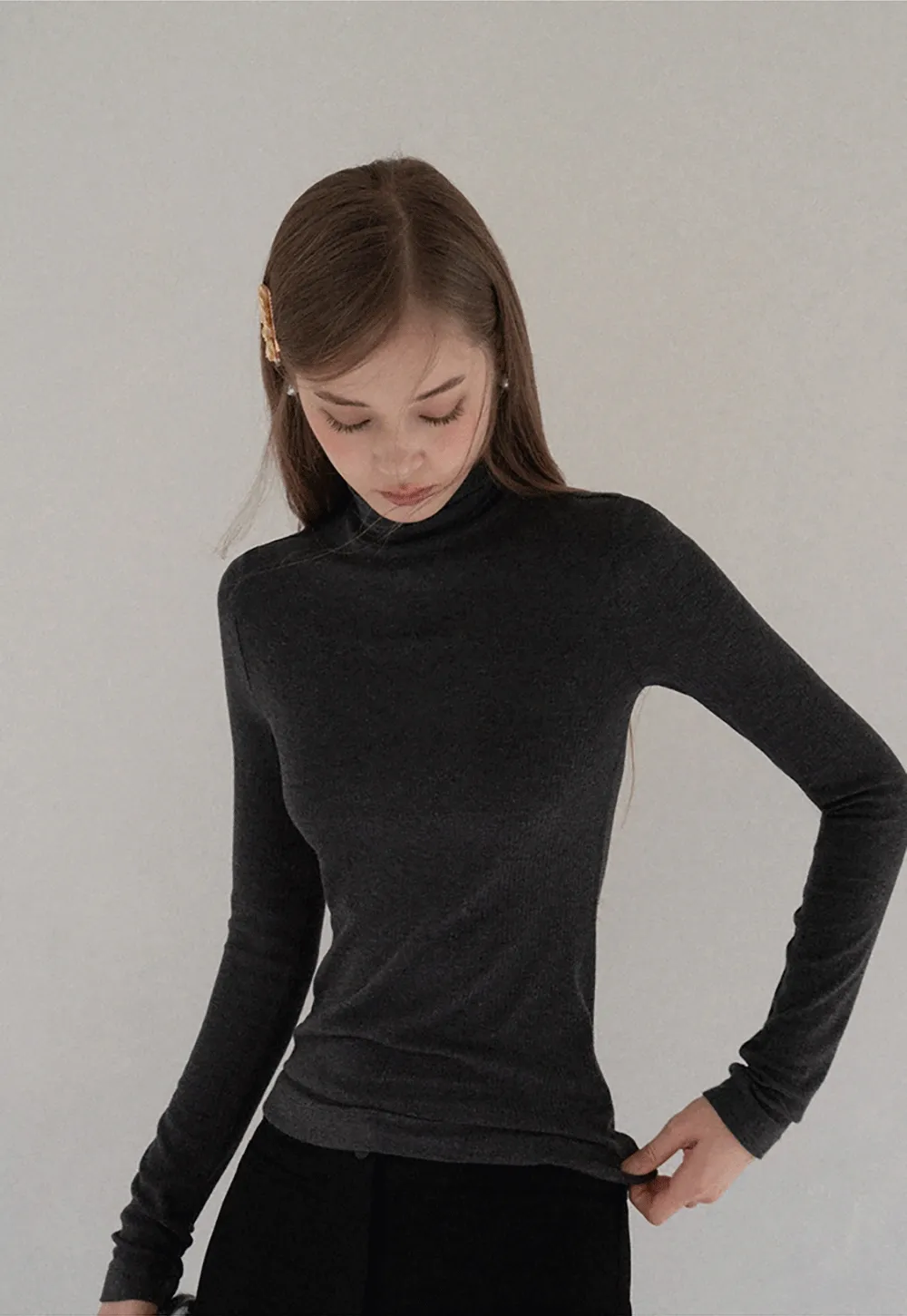Women Soft Knit Turtleneck Slim Fit Shirt