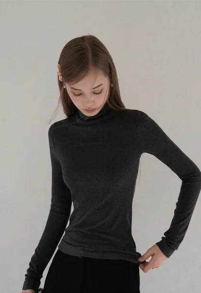 Women Soft Knit Turtleneck Slim Fit Shirt