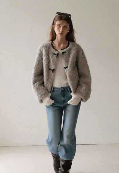 Toggle Closure Faux Fur Jacket