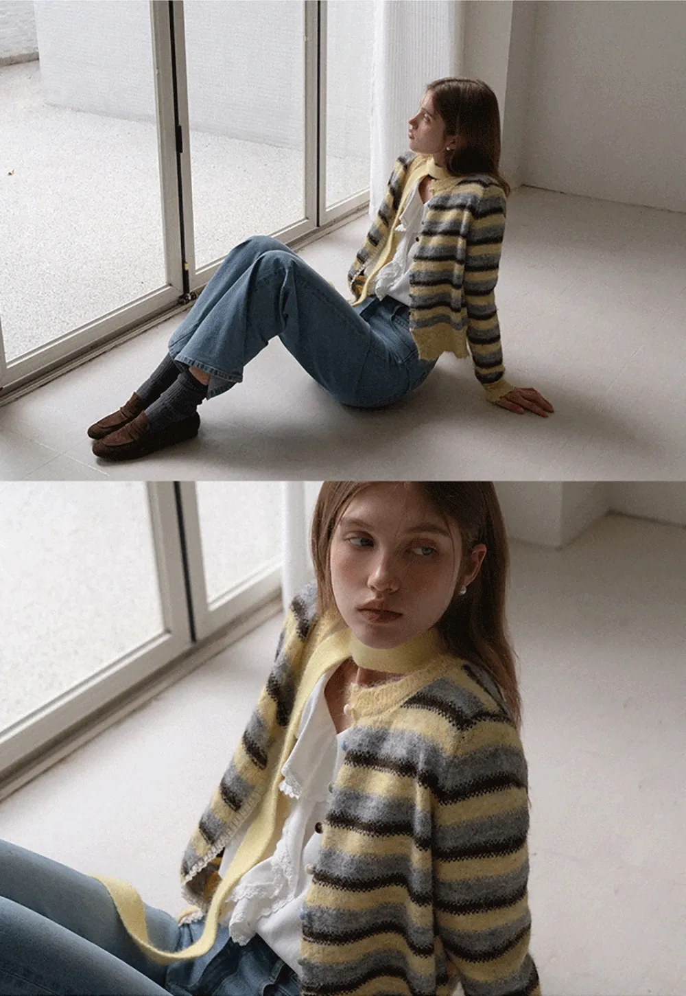 Vintage Striped Knit Cardigan for Women Casual