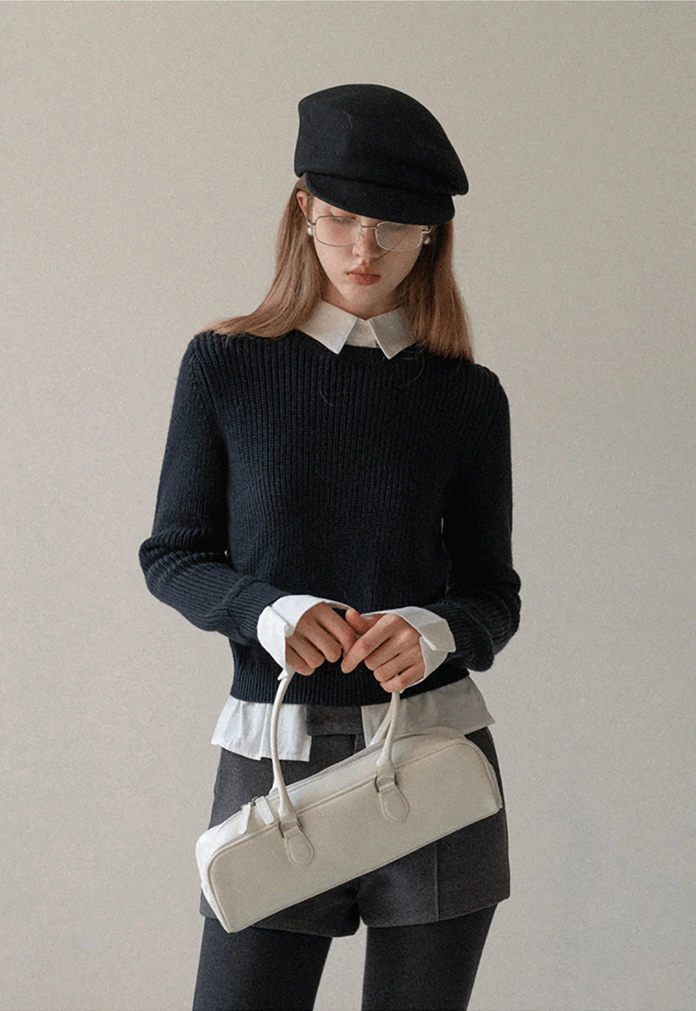 Layered Sweater with Shirt Collar