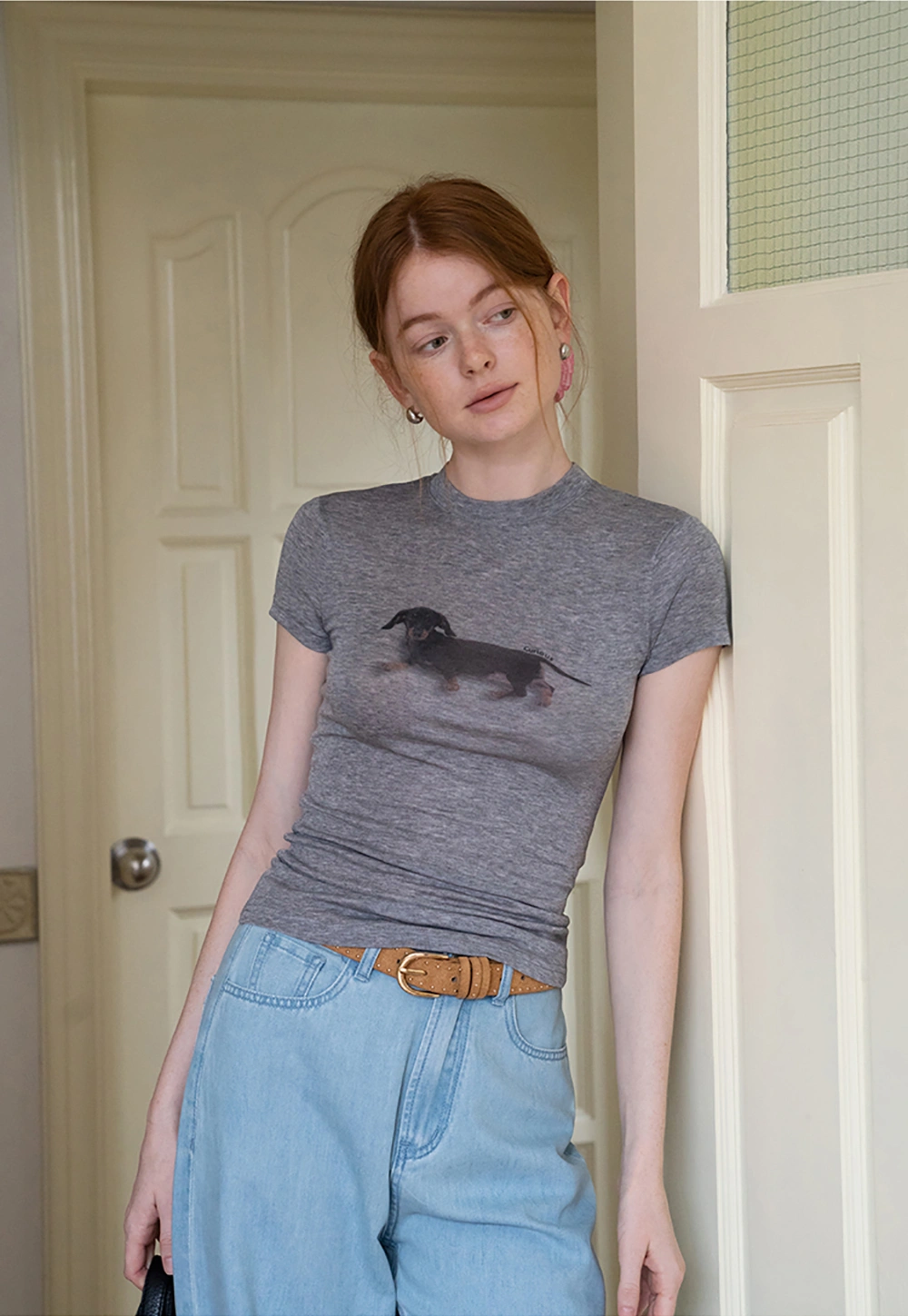 Women's Curiosity Print Dog Graphic T-Shirt