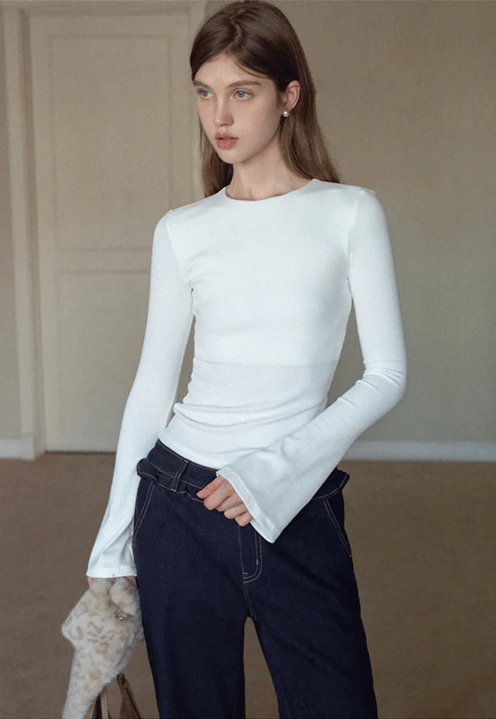 Women Slim Fit Long Sleeve Ribbed Knit Top