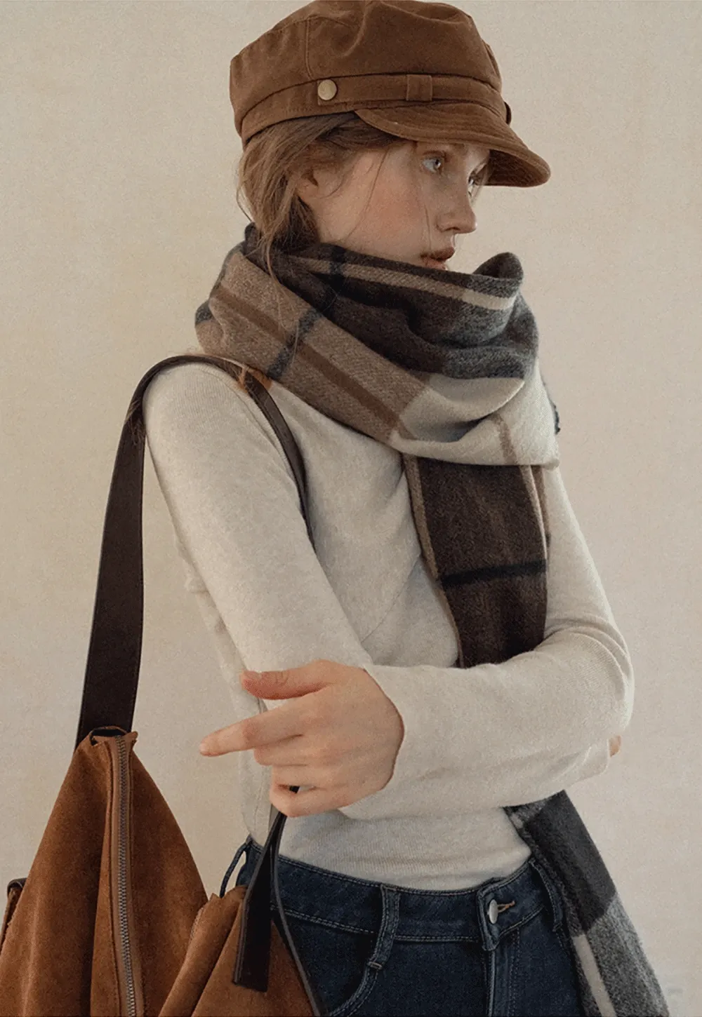 Vintage Plaid Tassel Scarf